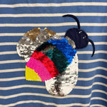 Load image into Gallery viewer, Mini Boden Short Sleeve Sequin Flip T-Shirt Elizabethan Blue Ivory Bee 5-6
