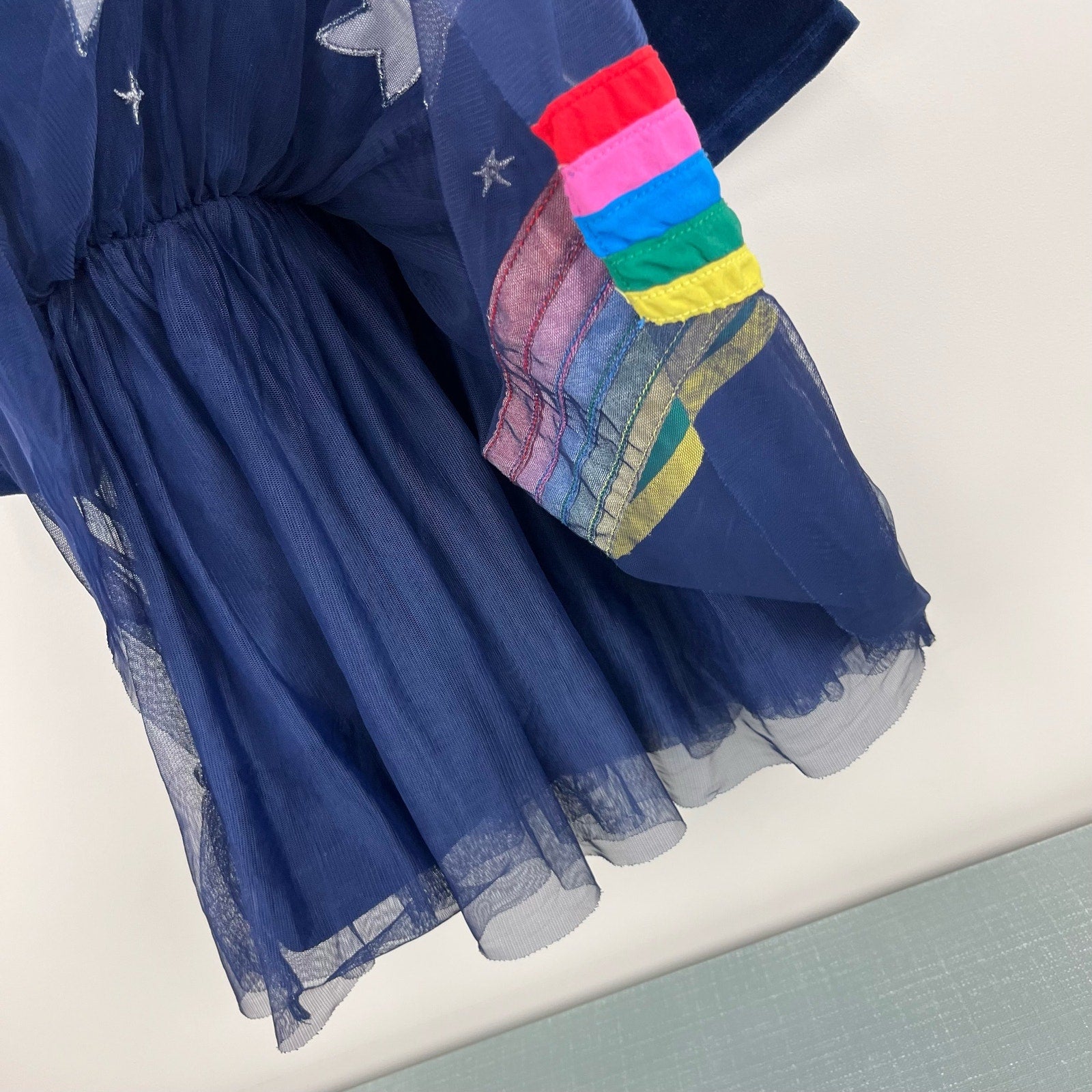 Mini Boden Velvet Bodice Tulle Dress College Navy Rainbow 3-4