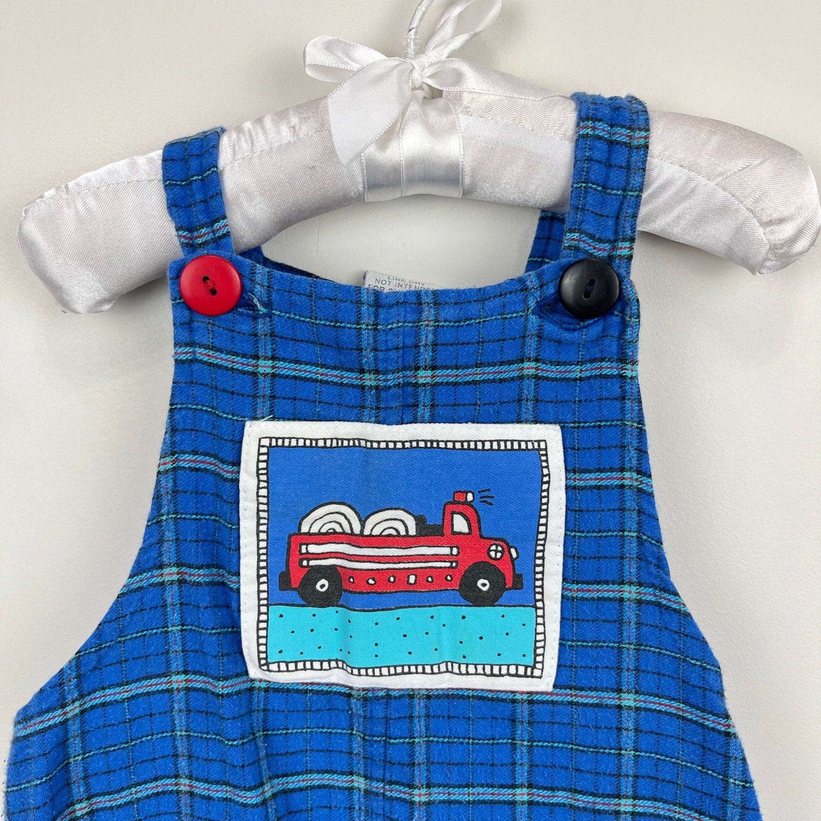 Vintage Mulberry Bush Plaid Firetruck Overalls 12 Months USA