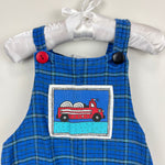 Load image into Gallery viewer, Vintage Mulberry Bush Plaid Firetruck Overalls 12 Months USA
