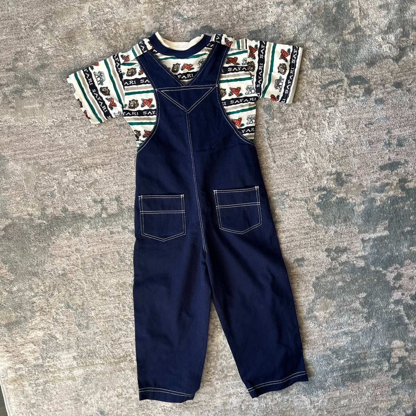 Vintage In Design Kids Blue Jean Safari Overalls Set 4T