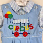 Load image into Gallery viewer, Vintage Blue Applique Circus Shortall Romper Set 3T
