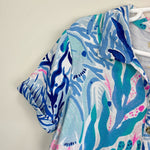 Load image into Gallery viewer, Lilly Pulitzer Girls Mini Sadie Polo Dress Crew Blue Tint Kaleidoscope Coral L 8-10
