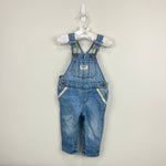 Load image into Gallery viewer, OshKosh B'gosh Floral Cuff Blue Jean Overalls 9-12 Months
