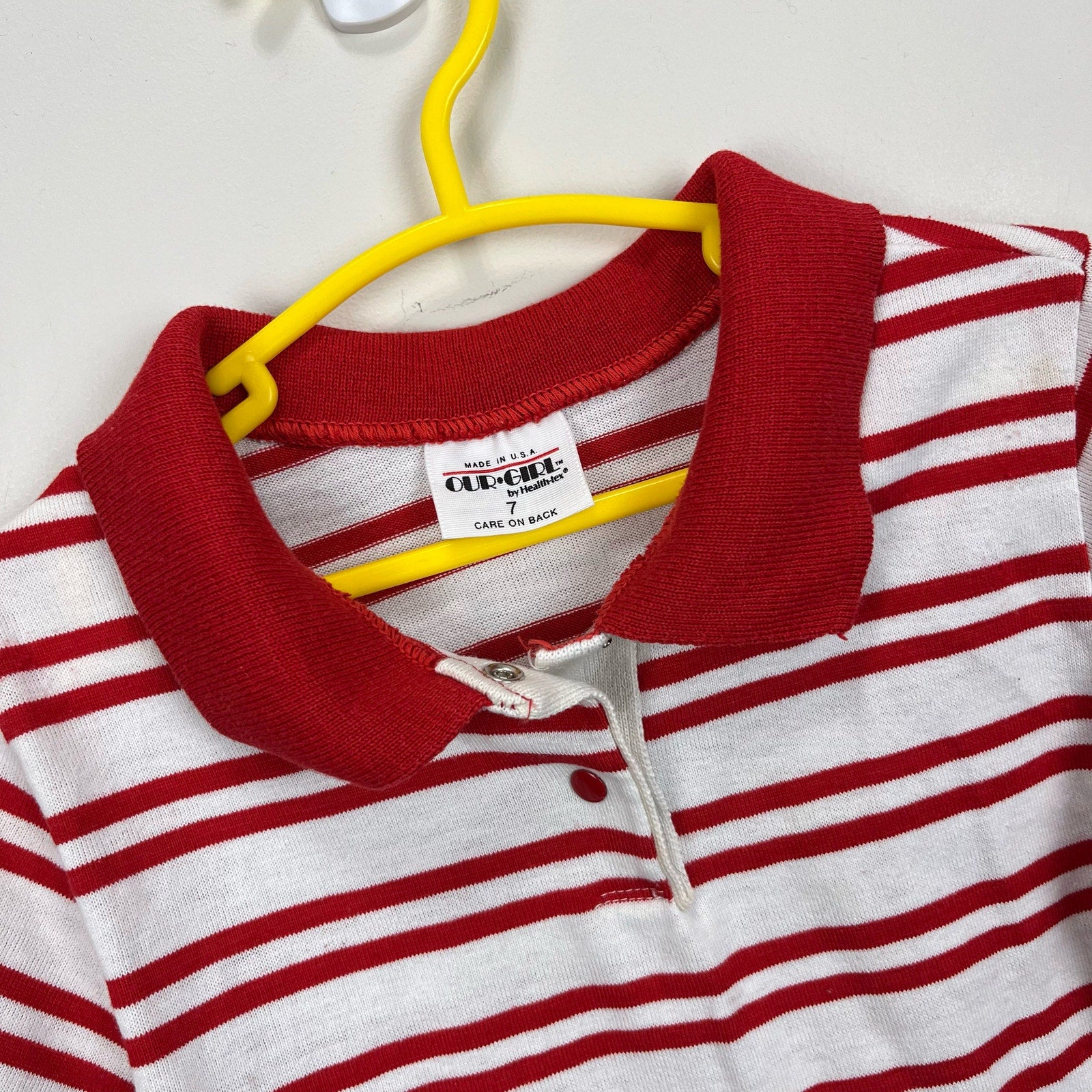 Vintage Health-tex Red and White Striped Polo Shirt 7 USA