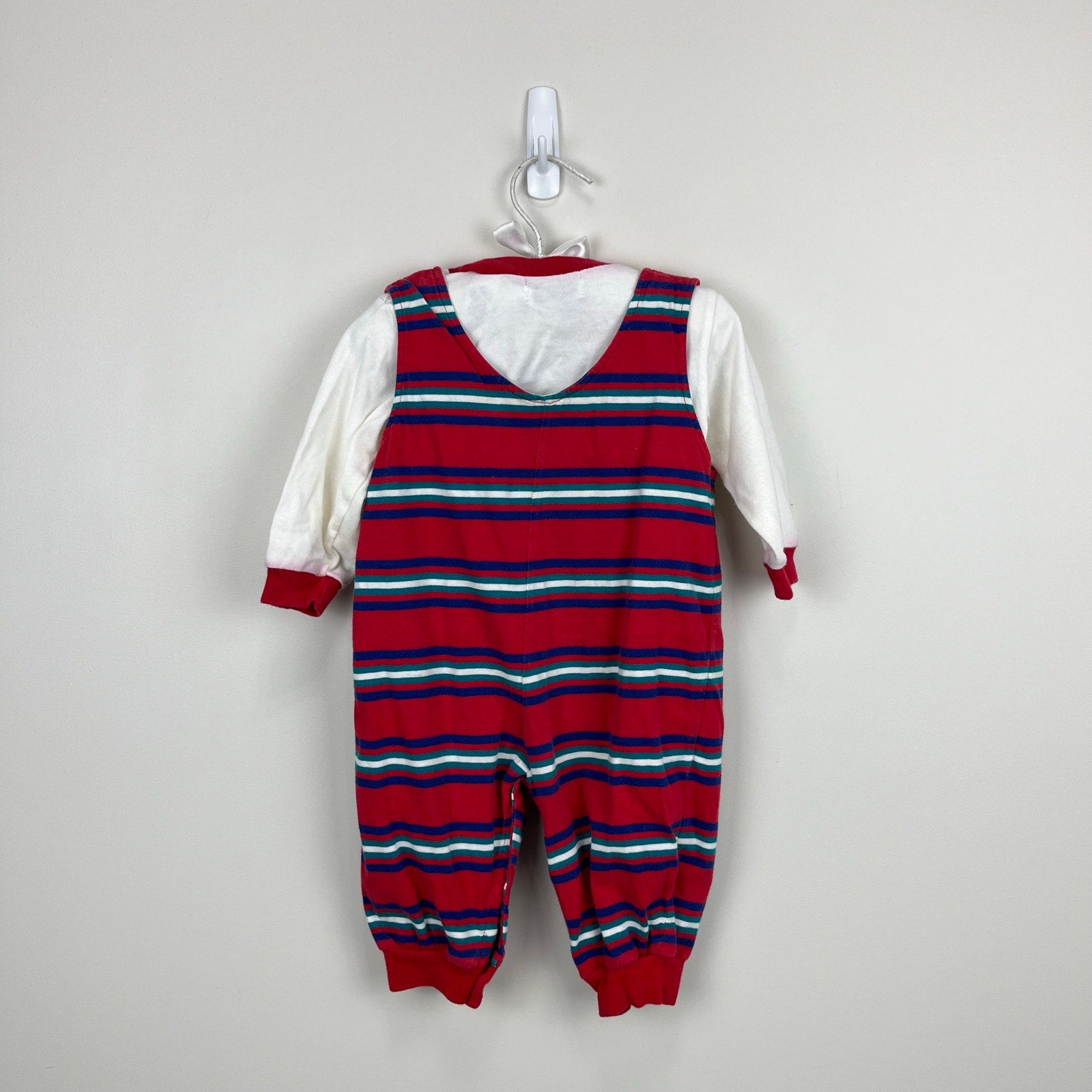 Vintage All Mine Red Striped Race Car Overalls Set 6-9 Months