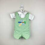 Load image into Gallery viewer, Vintage Glorimont Reversible Bunny Tools Applique Shortall Set XS 6 Months USA
