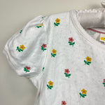 Load image into Gallery viewer, Mini Boden Short Sleeve White Pointelle Top White Flowers 8-9
