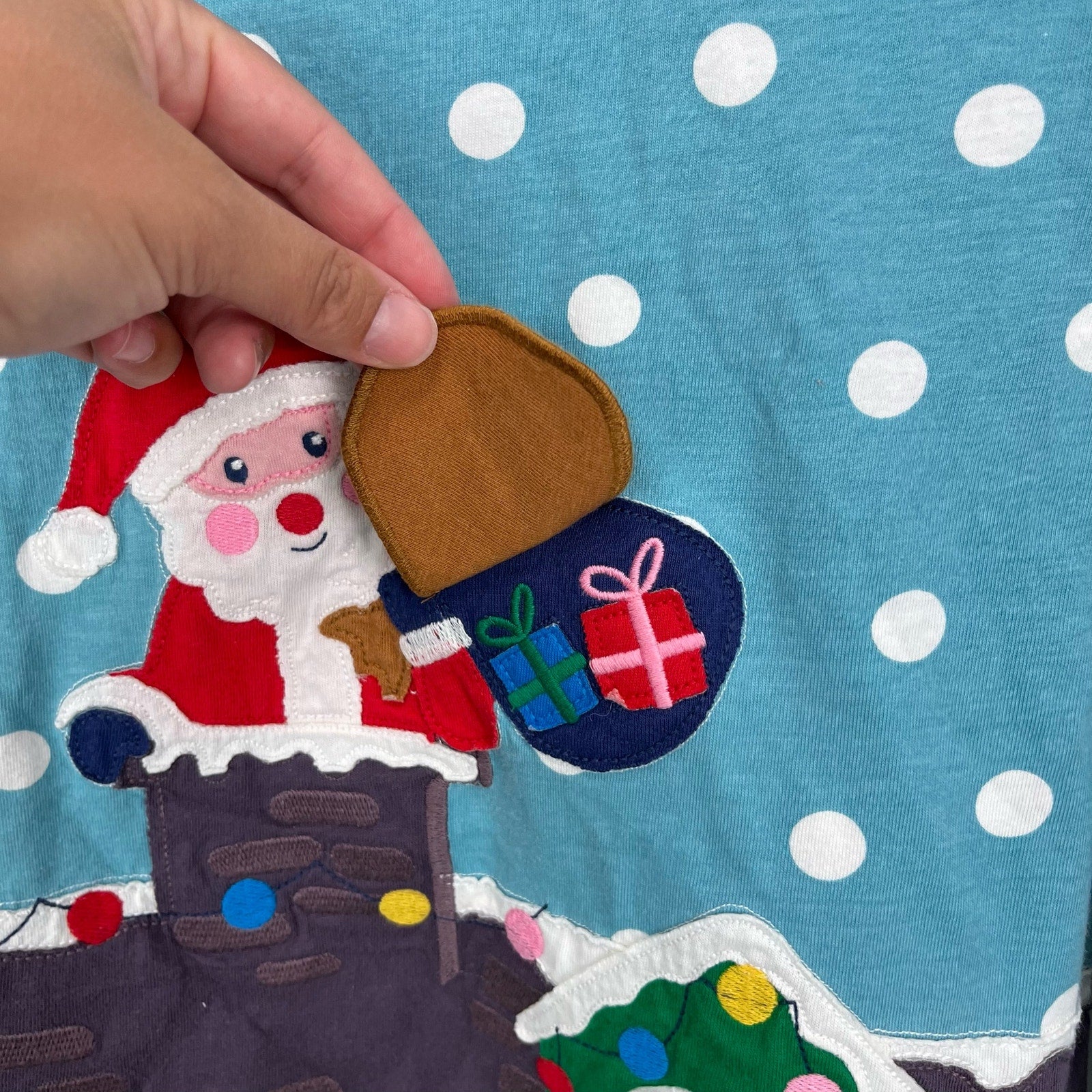 Mini Boden Frost Blue Father Christmas Lift the Flap Applique T-Shirt 7-8