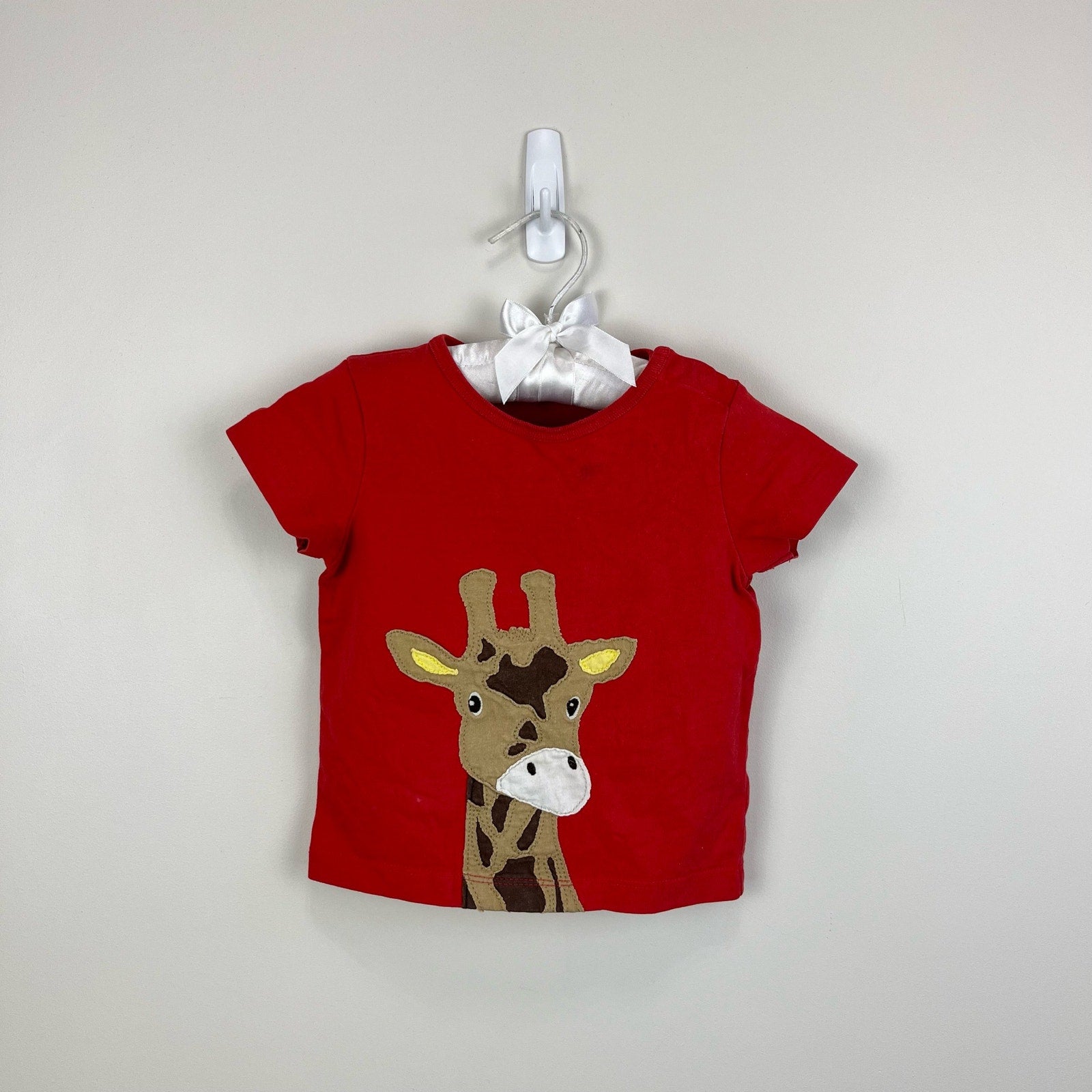 Mini Boden Red Applique Giraffee T-Shirt 6-12 Months