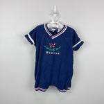 Load image into Gallery viewer, Vintage Weebok Classic Navy Blue Terry Shortall Romper 24 Months
