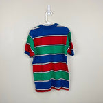 Load image into Gallery viewer, Vintage Blue, Red, Green Striped Short Sleeve Tee Shirt
