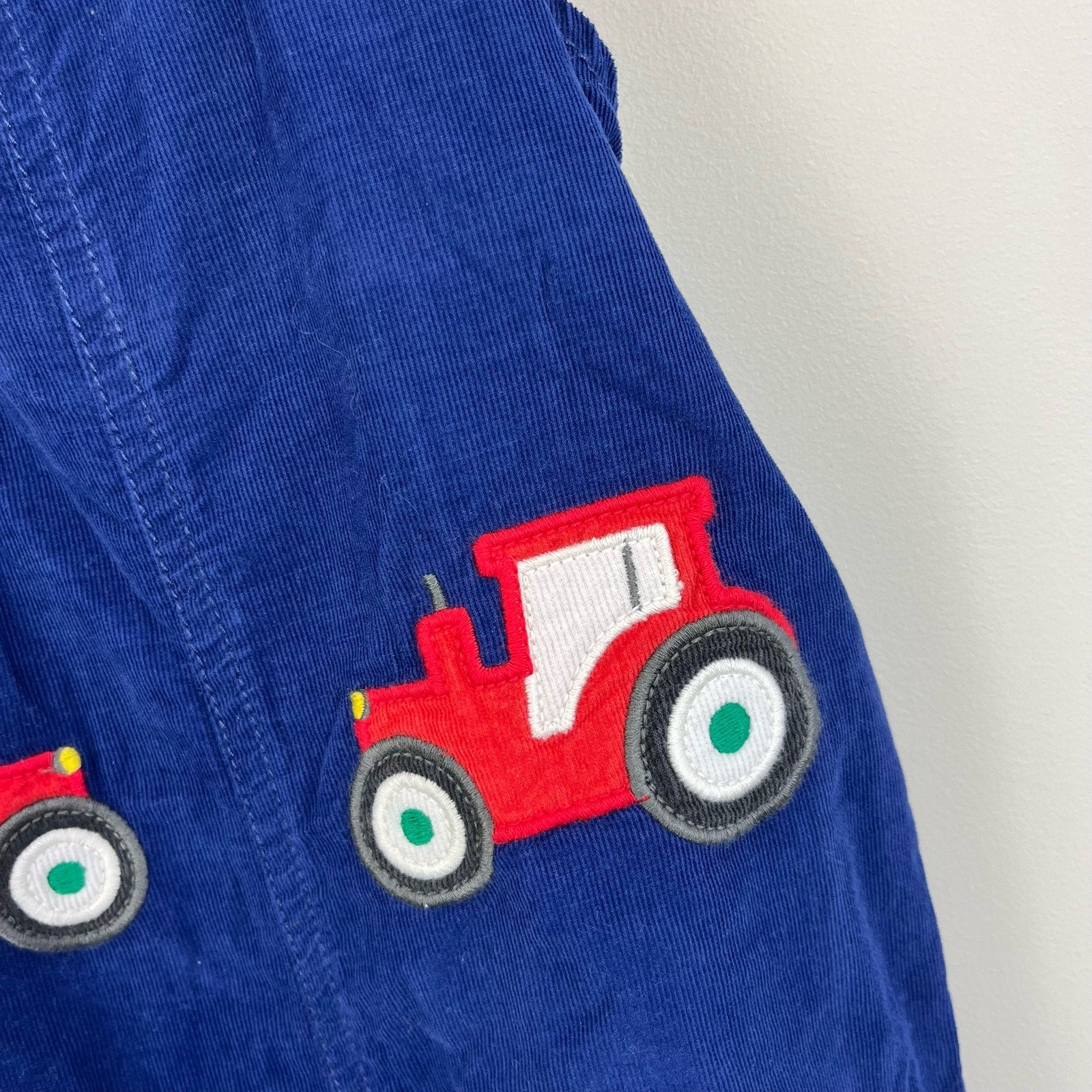 Mini Boden Cord Dungarees Starboard Blue Tractors 6-12 Months