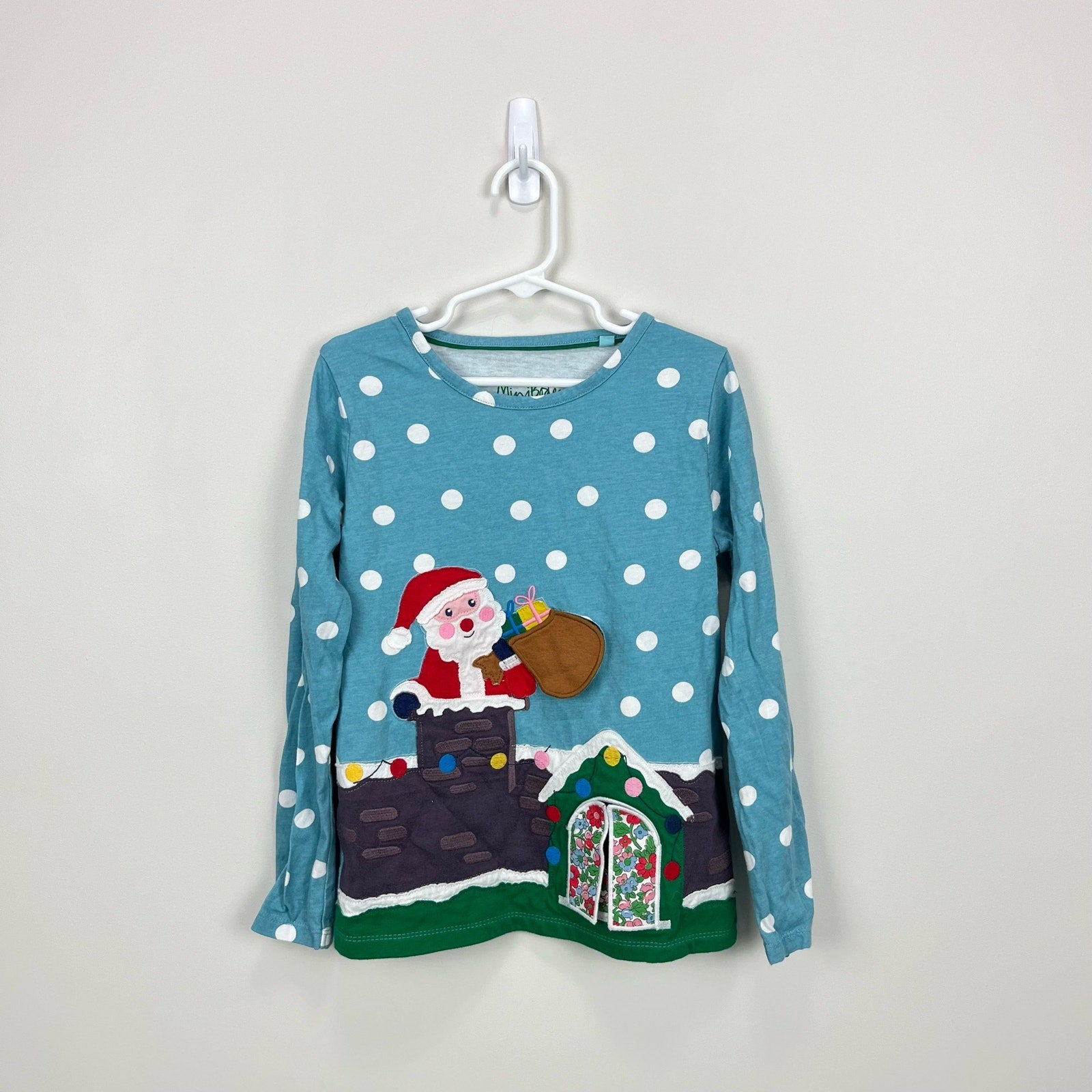 Mini Boden Frost Blue Father Christmas Lift the Flap Applique T-Shirt 7-8