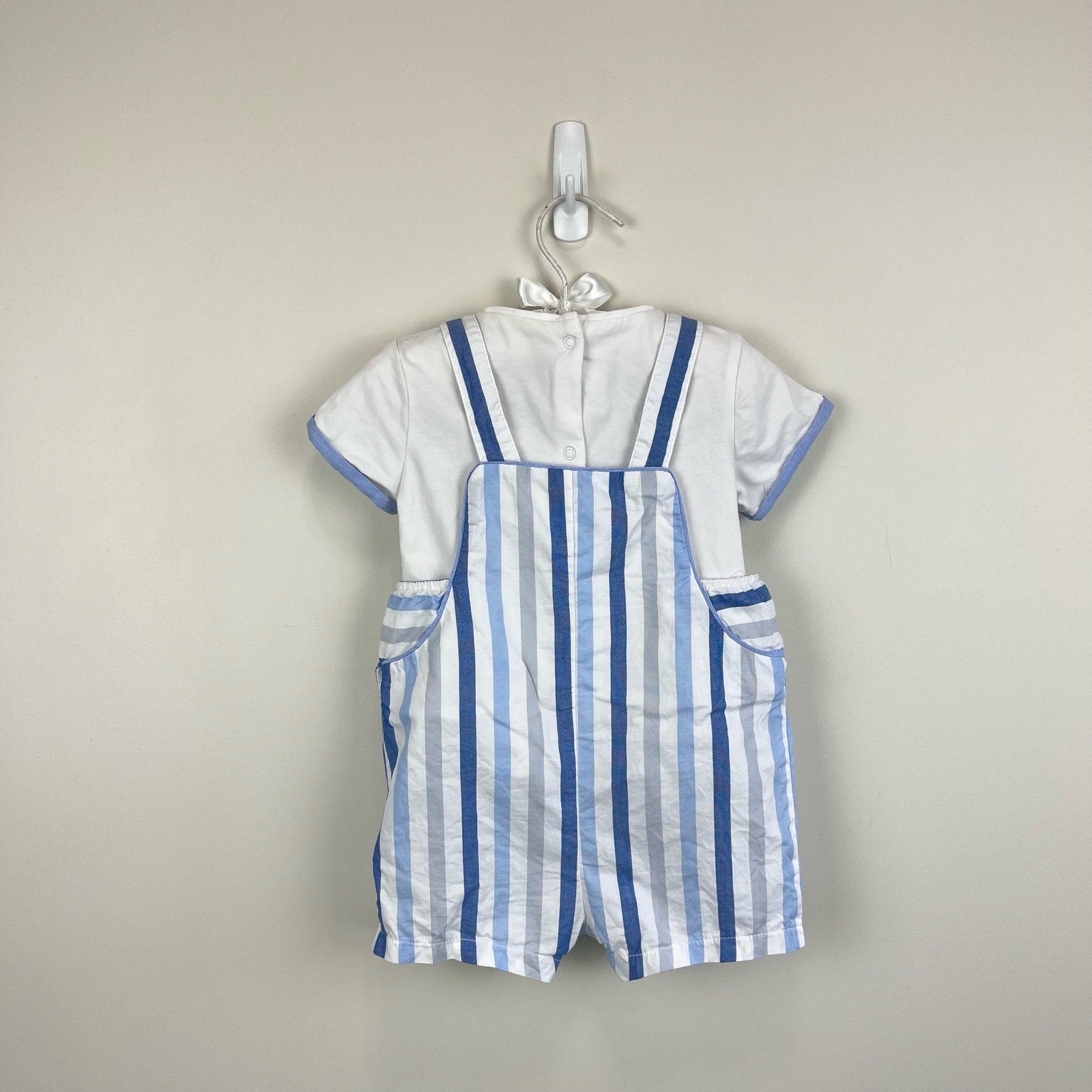 Mayoral Baby Blue Striped Dungaree Shorts Set 12 Months