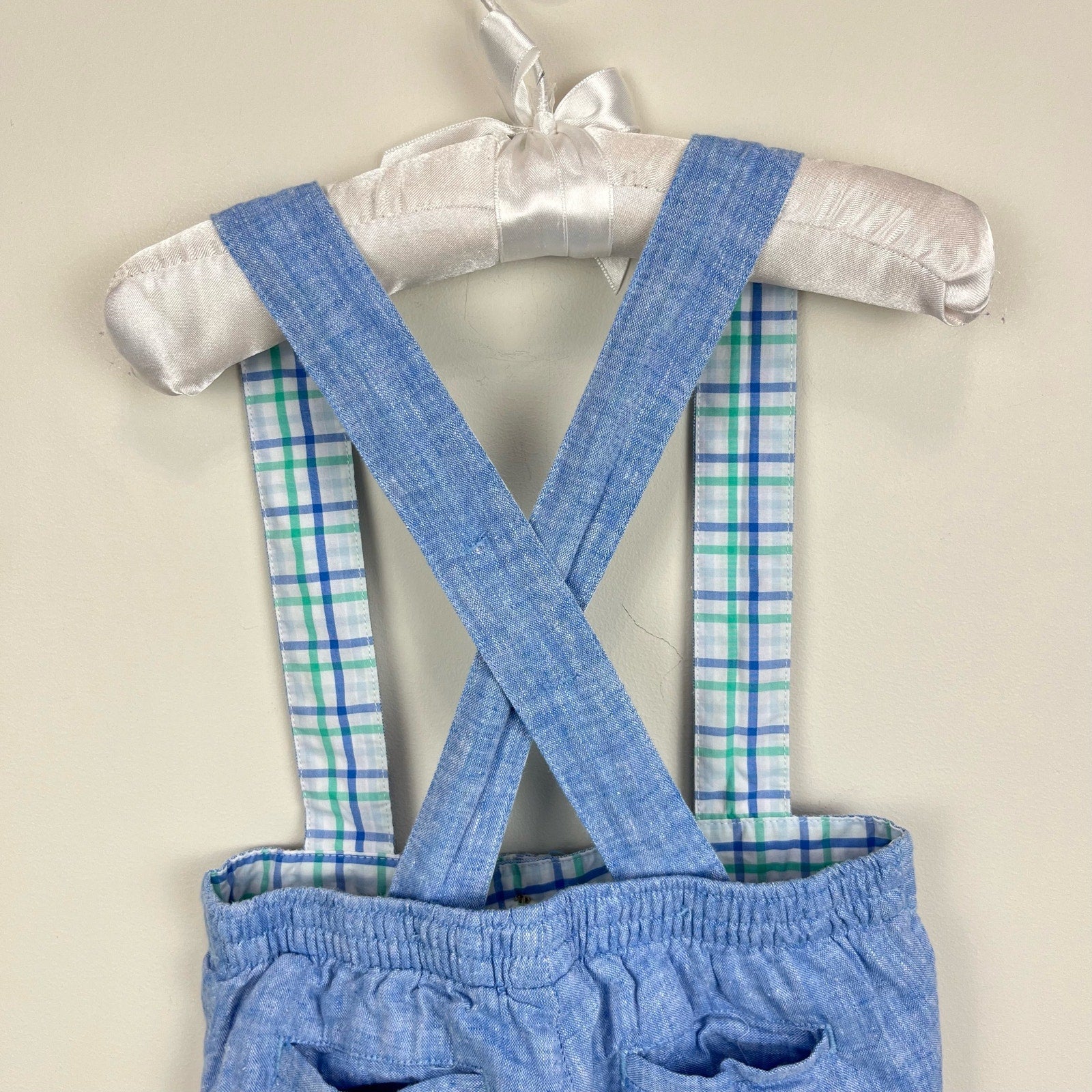 Janie and Jack Chambray Blue Suspender Shorts 18-24 Months