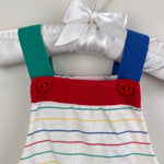 Load image into Gallery viewer, Vintage Healthtex Rainbow Striped Dump Truck Sunsuit Romper 12 Months USA
