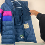 Load image into Gallery viewer, L.L. Bean Kids Long Down Jacket Colorblock Navy Berry M 5-6
