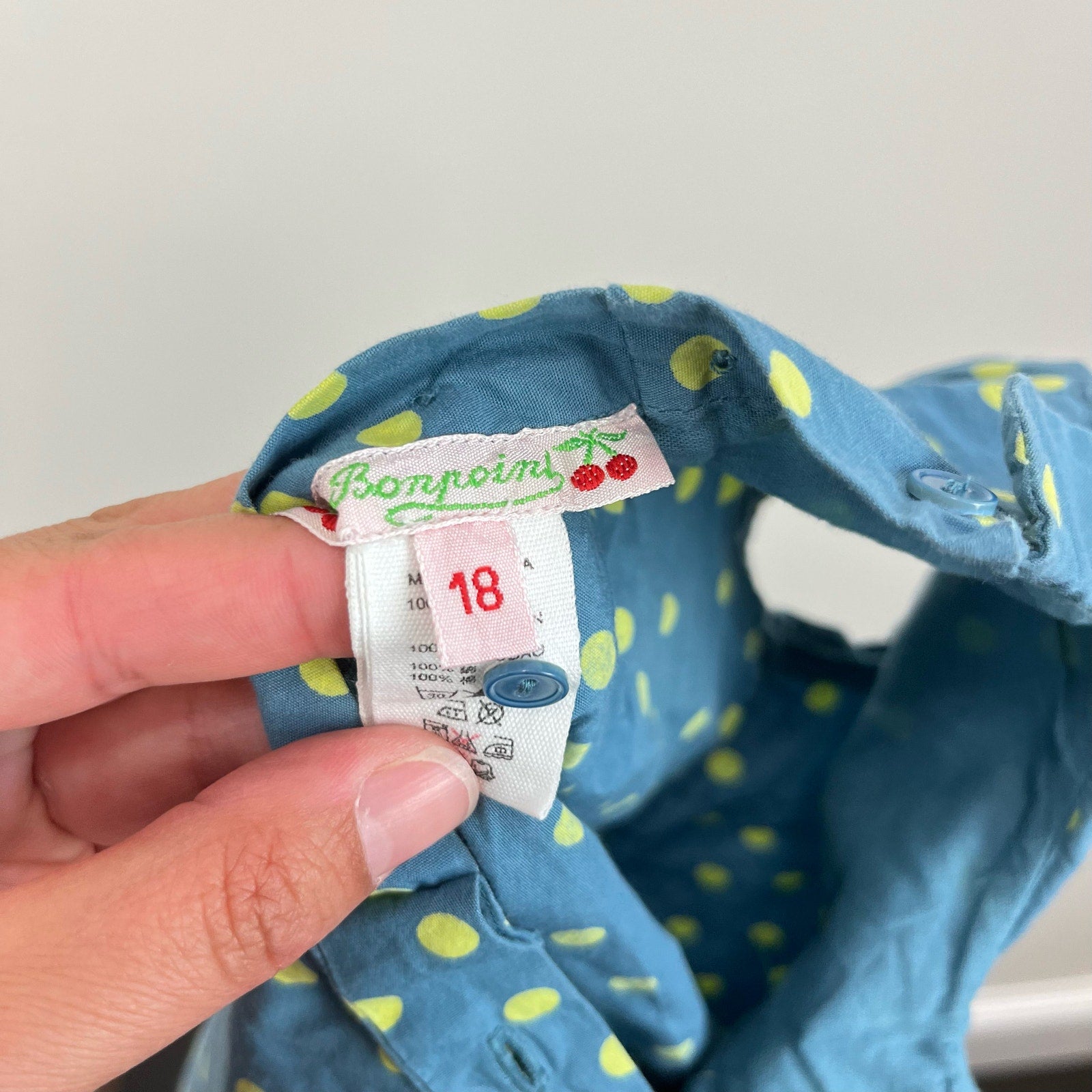 Bonpoint Blue Green Polka Dot Dress 18 Months