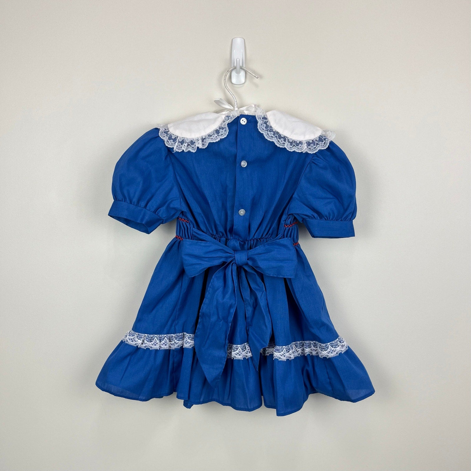 Vintage JM Rags Blue Smocked Ruffle Lace Party Dress 4T