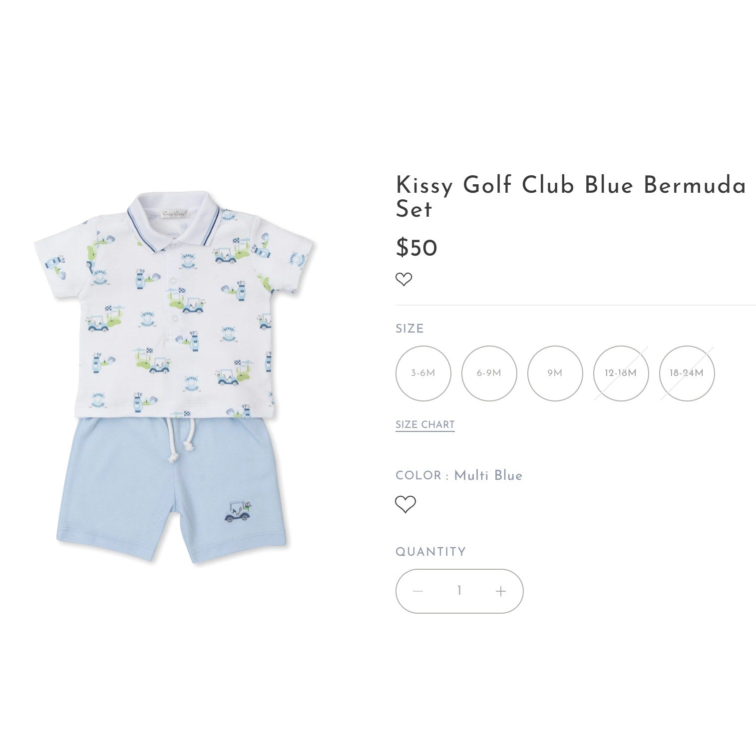 Kissy Kissy Golf Club Blue Bermuda Set 3-6 Months