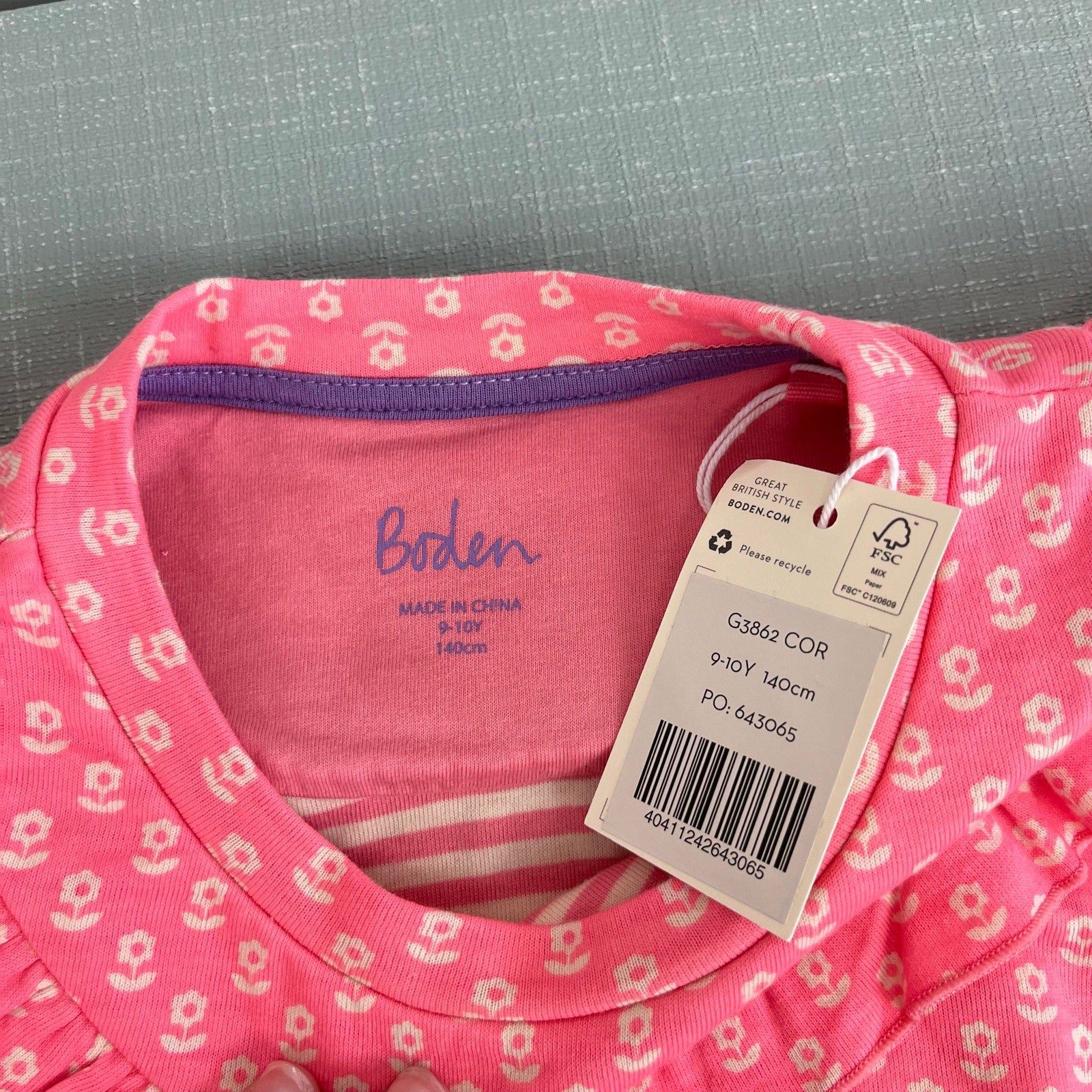 Mini Boden Frill Sweatshirt Crab Apple Pink Floral 9-10 NWT