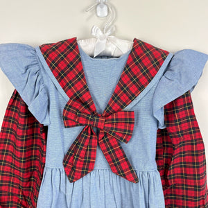 Vintage Polly Flinders Chambray Ruffle Plaid Dress 6