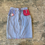 Load image into Gallery viewer, Vintage Girls Denim Patchwork Striped Pencil Skirt
