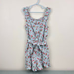 Load image into Gallery viewer, Mini Boden Linen-Cotton Ruffle Romper Surf Strawberry Ditsy 9-10
