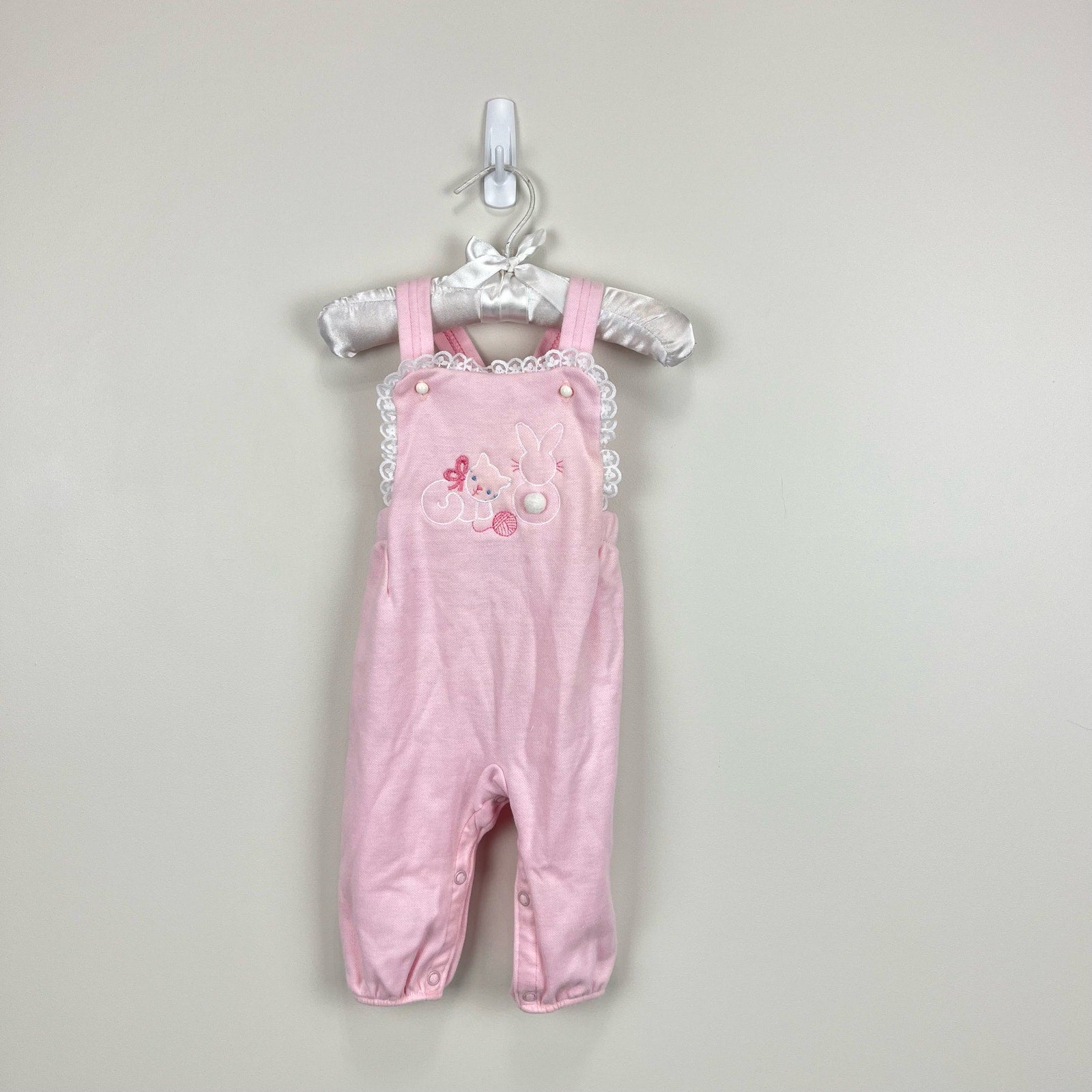 Vintage Carter's Soft Pink Bunny Cat Overalls 9 Months USA