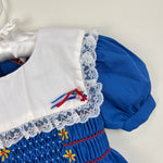 Load image into Gallery viewer, Vintage JM Rags Blue Smocked Ruffle Lace Party Dress 4T
