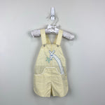 Load image into Gallery viewer, Vintage All Mine Yellow Seersucker Stripe Giraffe Applique Shortall Romper 12 Months
