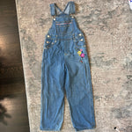 Load image into Gallery viewer, Vintage Y2K Looney Tunes WB Tweety Bird Blue Jean Overalls 7/8
