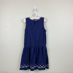 Load image into Gallery viewer, Mini Boden Embroidered Tie Waist Dress Indigo 6-7
