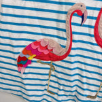 Load image into Gallery viewer, MIni Boden Applique Flamingo Jersey Dress Blue Ivory Stripe 3-4
