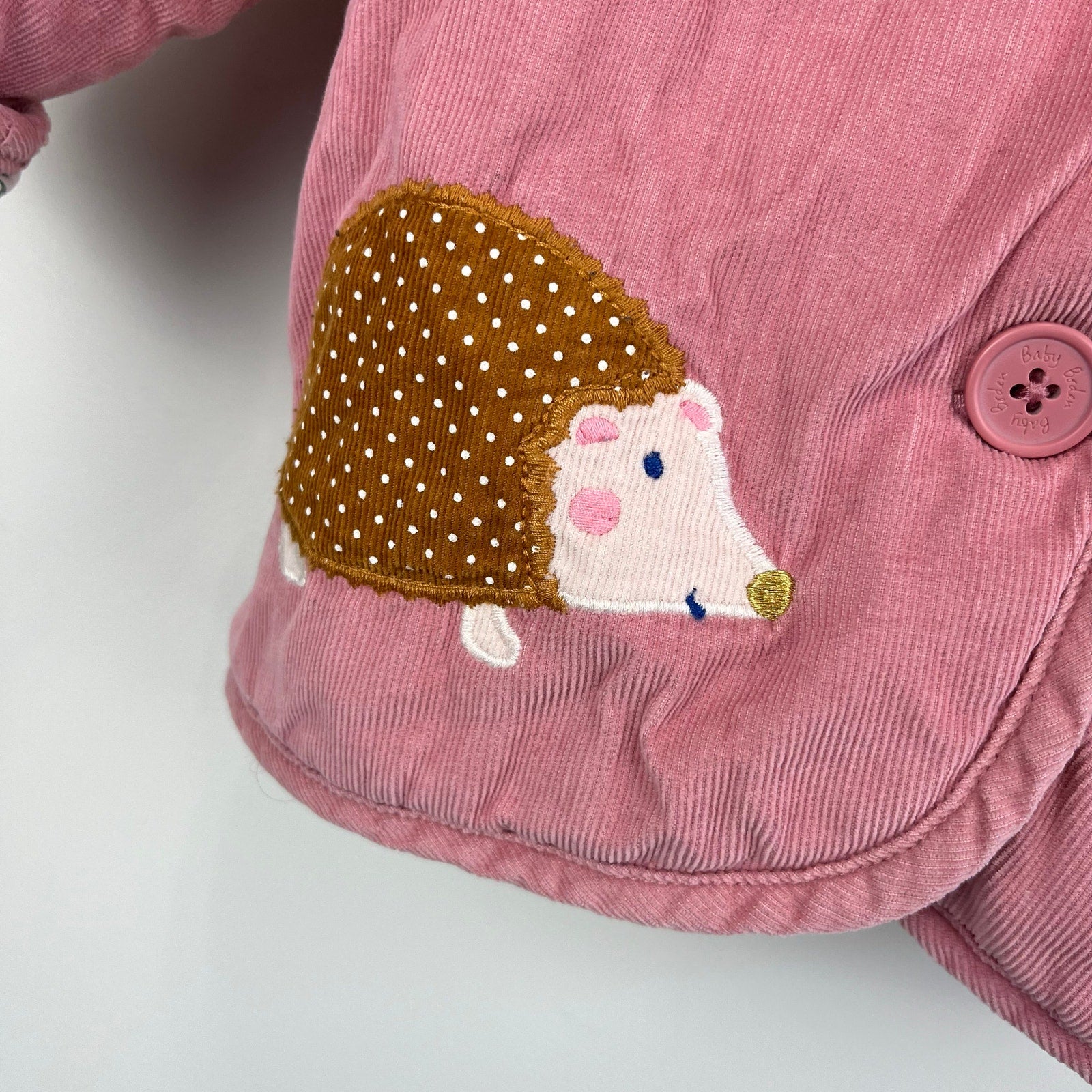 Mini Boden Woodland Hedgehog Cosy Cord Jacket Pink 6-12 Months