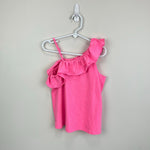 Load image into Gallery viewer, Lilly Pulitzer Girls Asymmetrical Ruffle Hailey Top Havana Pink M 6-7

