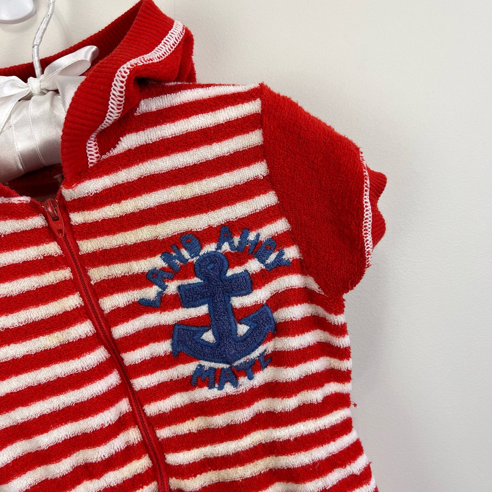 Vintage Carter's Red Striped Terry Romper 24 Months USA