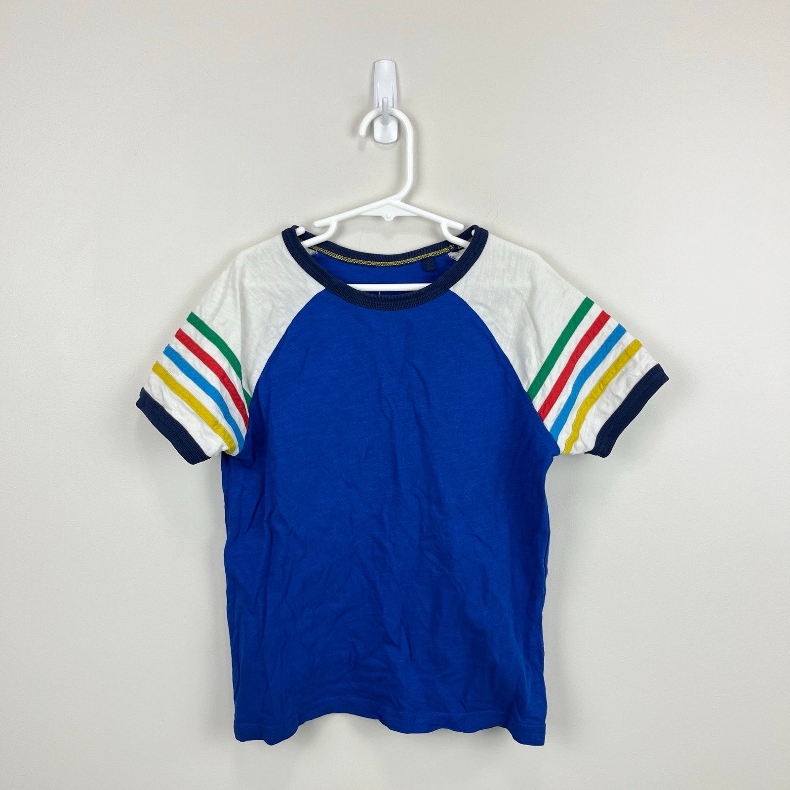 Mini Boden Colourblock Raglan T-Shirt Brilliant Blue Rainbow 8-9