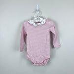 Load image into Gallery viewer, Mini Boden Pink Stripe Ruffle Collar Bodysuit 18-24 Months
