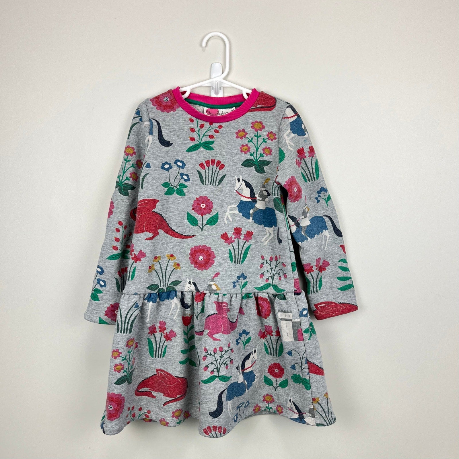 Mini Boden Cosy Printed Sweatshirt Dress Gray Fairy Tale 7-8