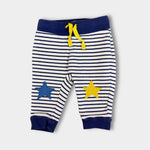 Load image into Gallery viewer, Mini Boden Essential Jersey Trousers Navy Stripe Applique Stars 3-6 Months
