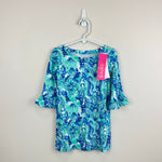 Load image into Gallery viewer, Lilly Pulitzer Girls Mini Sophie Ruffle Dress Sea Glass Aqua Seeing Double XS NWT
