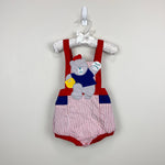 Load image into Gallery viewer, Vintage Red Striped Baseball Bear Sun Suit Romper 18 Months
