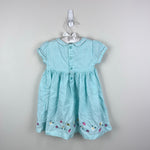 Load image into Gallery viewer, JoJo Maman Bebe Embroidered Aqua Smocked Seersucker Dress 6-12 Months
