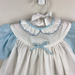 Load image into Gallery viewer, Vintage Grandma's Baby Blue White Pinafore Ruffle Dress Baby Girl

