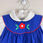 Load image into Gallery viewer, Vintage Blue Applique Flower Pinafore Dress Set Baby Girl
