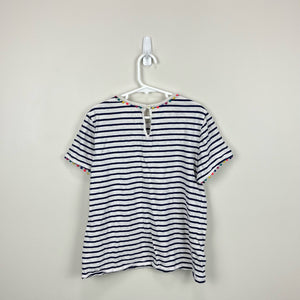 Mini Boden Charlie Navy Stripe Pom Pom T-Shirt 11-12