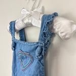 Load image into Gallery viewer, Mini Boden Chambray Ruffle Heart Dungarees 12-18 Months
