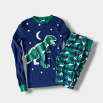 Load image into Gallery viewer, Mini Boden Snug Long John Pajamas Navy Dinosaur 14

